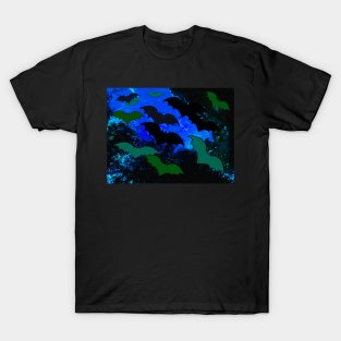 Bats In Flight Blue T-Shirt